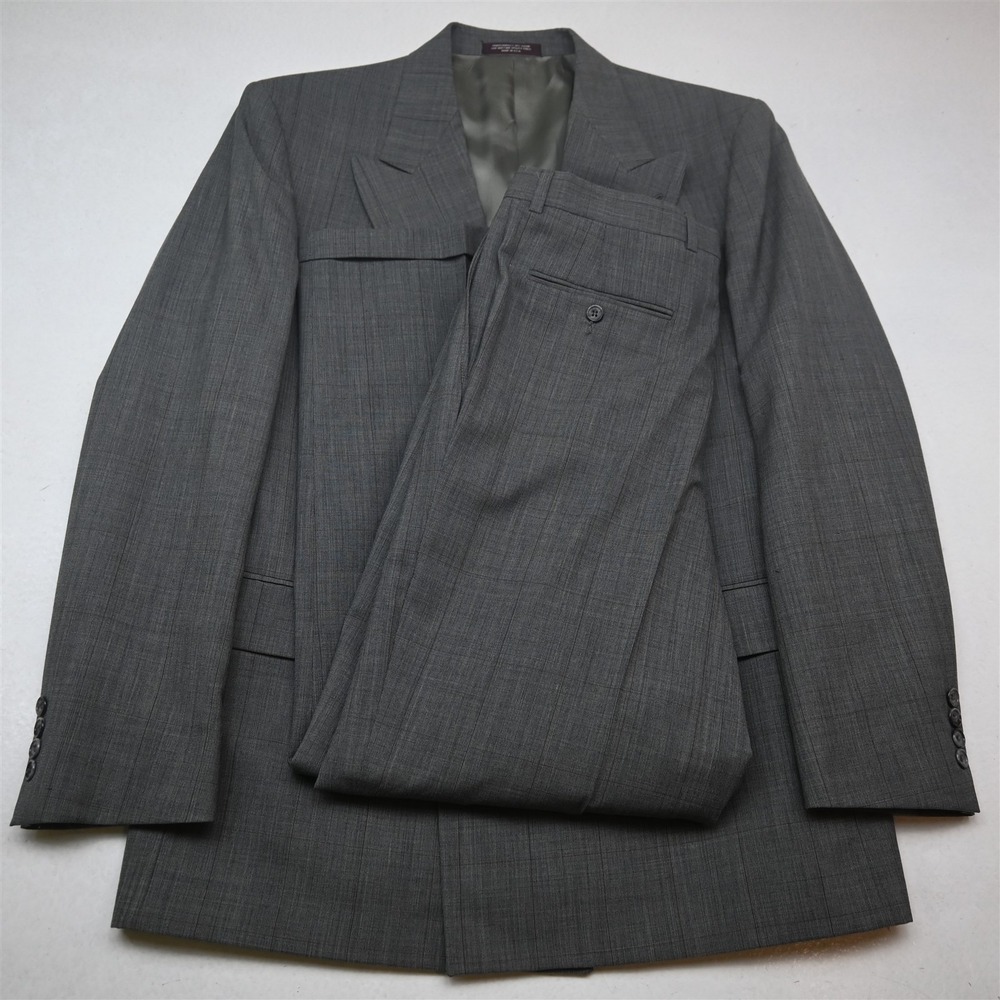 Vtg USA Made Double Breasted 43L 32x30 Gray Striped Wool Mens Jacket Pants Suit